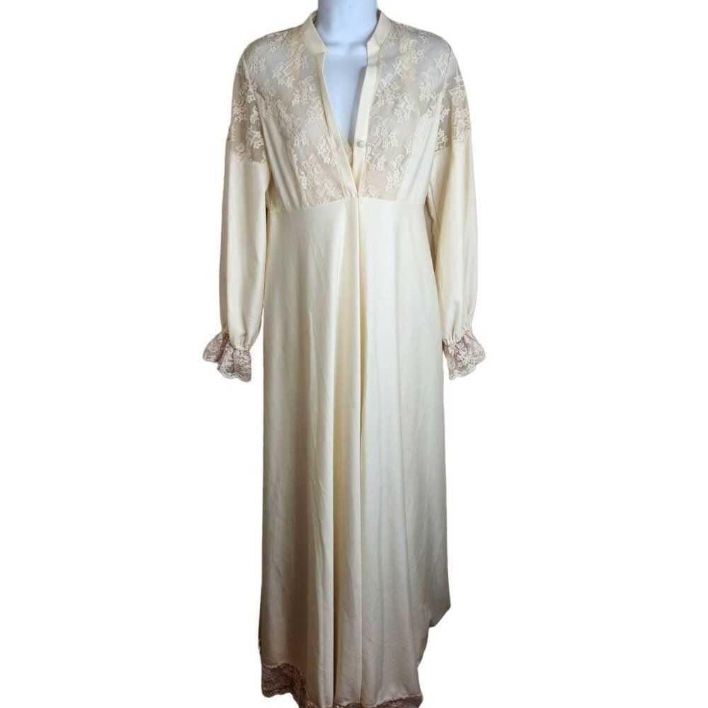 Vintage 60s Alice Malouf S Ivory Pegnoir Nightgown Gown Robe Bridal Lace - Picture 3 of 11